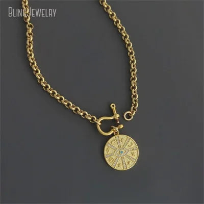 10pcs Waterproof Stainless Steel Box Chain Jewelry Lucky Six Pence U.K Elizabeth Coin Gold Color Women Medallion Necklace Tiki
