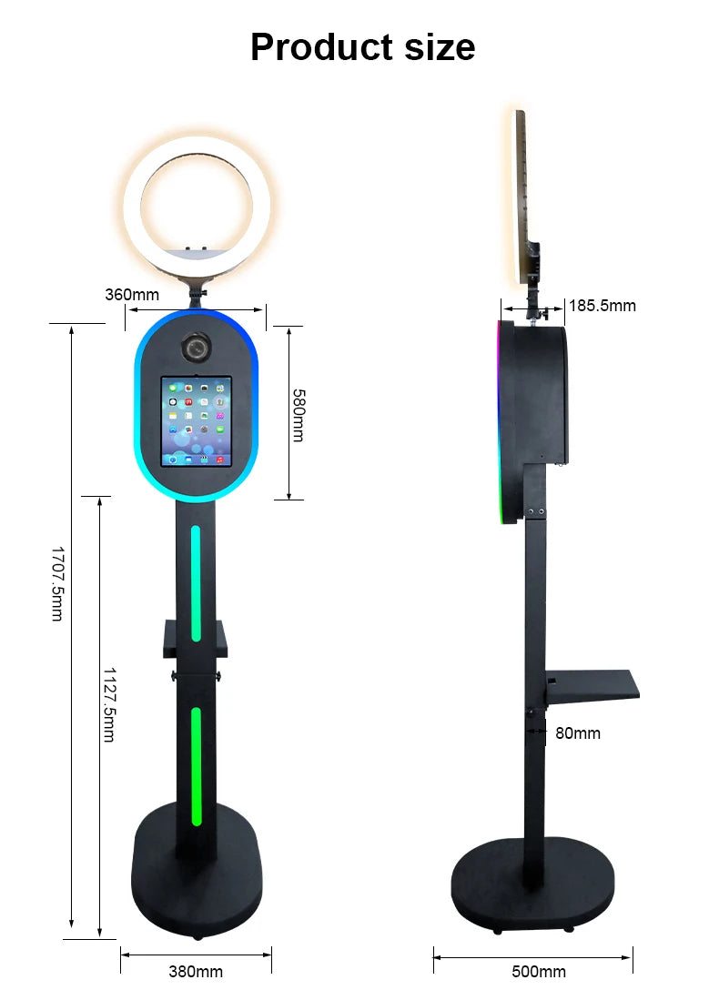 Hot Sale 10.2" 11" 12.9" iPad photo booth stand Selfie Photo Booth Shell for Ipad and DSLR with Ring Light for Birthday Party