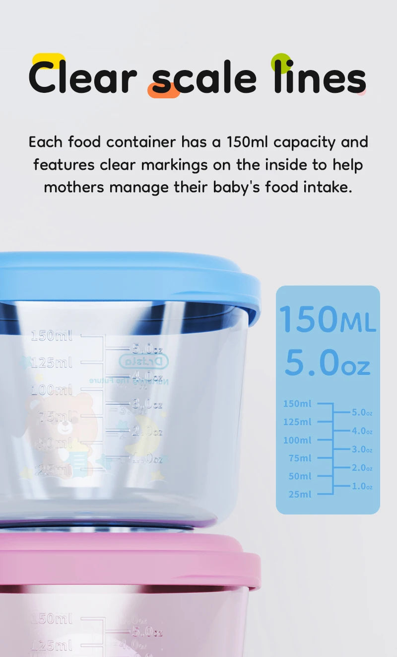 4pcs 150ml Cartoon Baby Food Containers Safe PP Material Heated And Refrigerated Feeding Boxes with Measurement Scale Lines