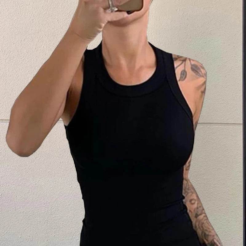 Women Solid O Neck Ribbed Tank Top Summer Basic Elastic Tank Shirts Camisole Chic Fashion Sleeveless Undershirt Pullover Tops - AIAZ