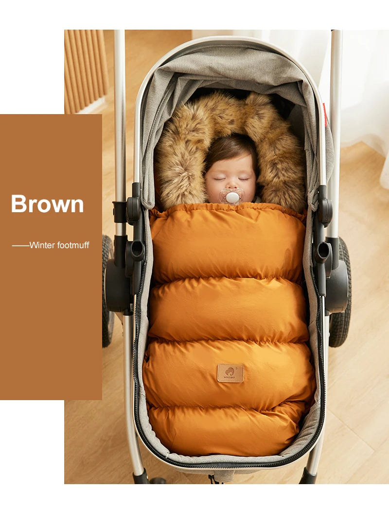 Stroller Footmuff Winter Baby Carriage Bag In Pram Removable Thicker Fur Collar Warm Flannel Newborn Cocoon Baby Envelope