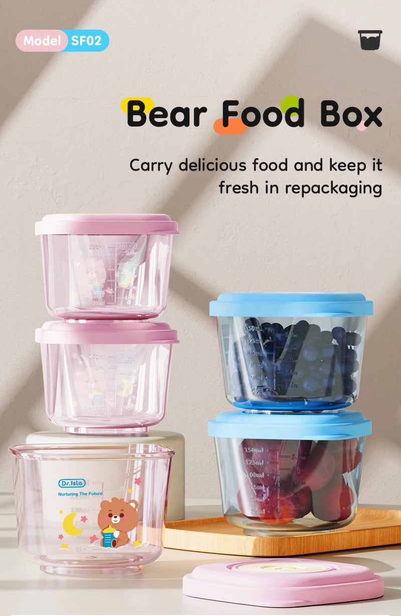 4pcs 150ml Cartoon Baby Food Containers Safe PP Material Heated And Refrigerated Feeding Boxes with Measurement Scale Lines