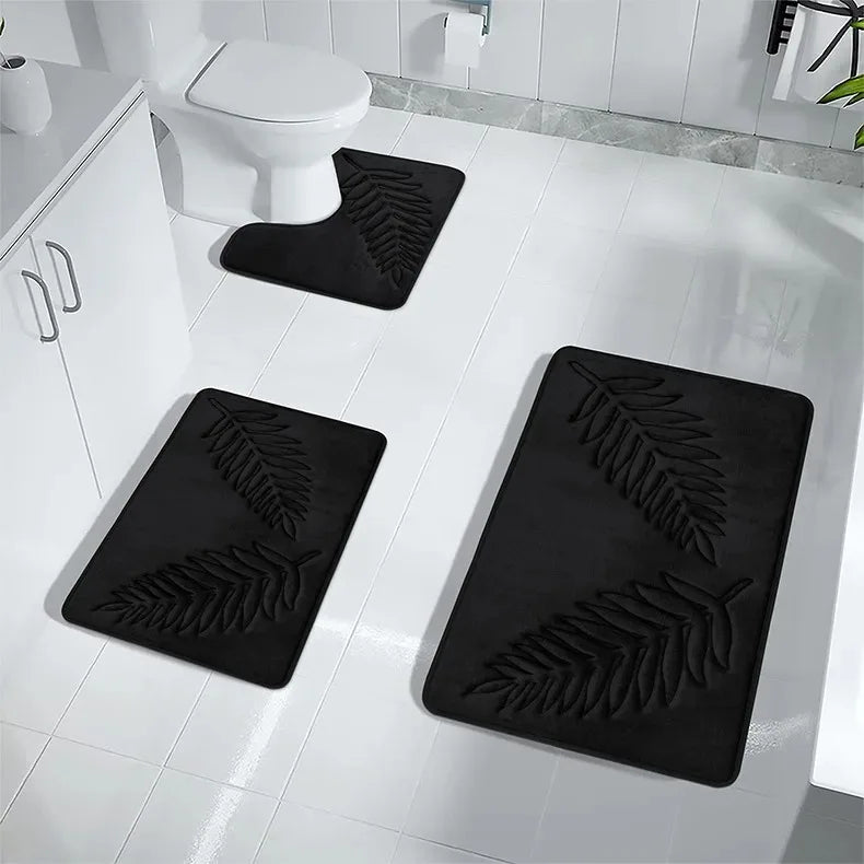 3 Piece Bathroom Mat Memory Foam Ultra Soft and Absorbent Leaf Bath Rugs Thick Washable For Bathroom Toilet Tub Mat Set