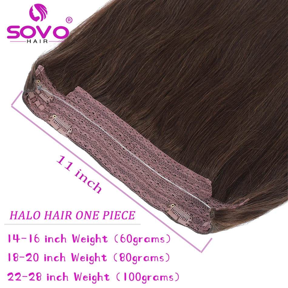 Halo Hair Extensions 100% Human Hair 14-28 Inch Hidden Wire Clip In Hair Ombre Brown Color Human Remy Fish Line Hair Extension - AIAZ