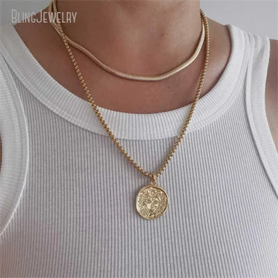 10pcs Waterproof Stainless Steel Box Chain Jewelry Lucky Six Pence U.K Elizabeth Coin Gold Color Women Medallion Necklace Tiki