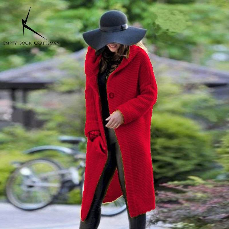 New Cashmere Cardigan in Autumn and Winter Women'sloose Long Sleeve Sweater Solid Color Knitted Long Thickened Top - AIAZ
