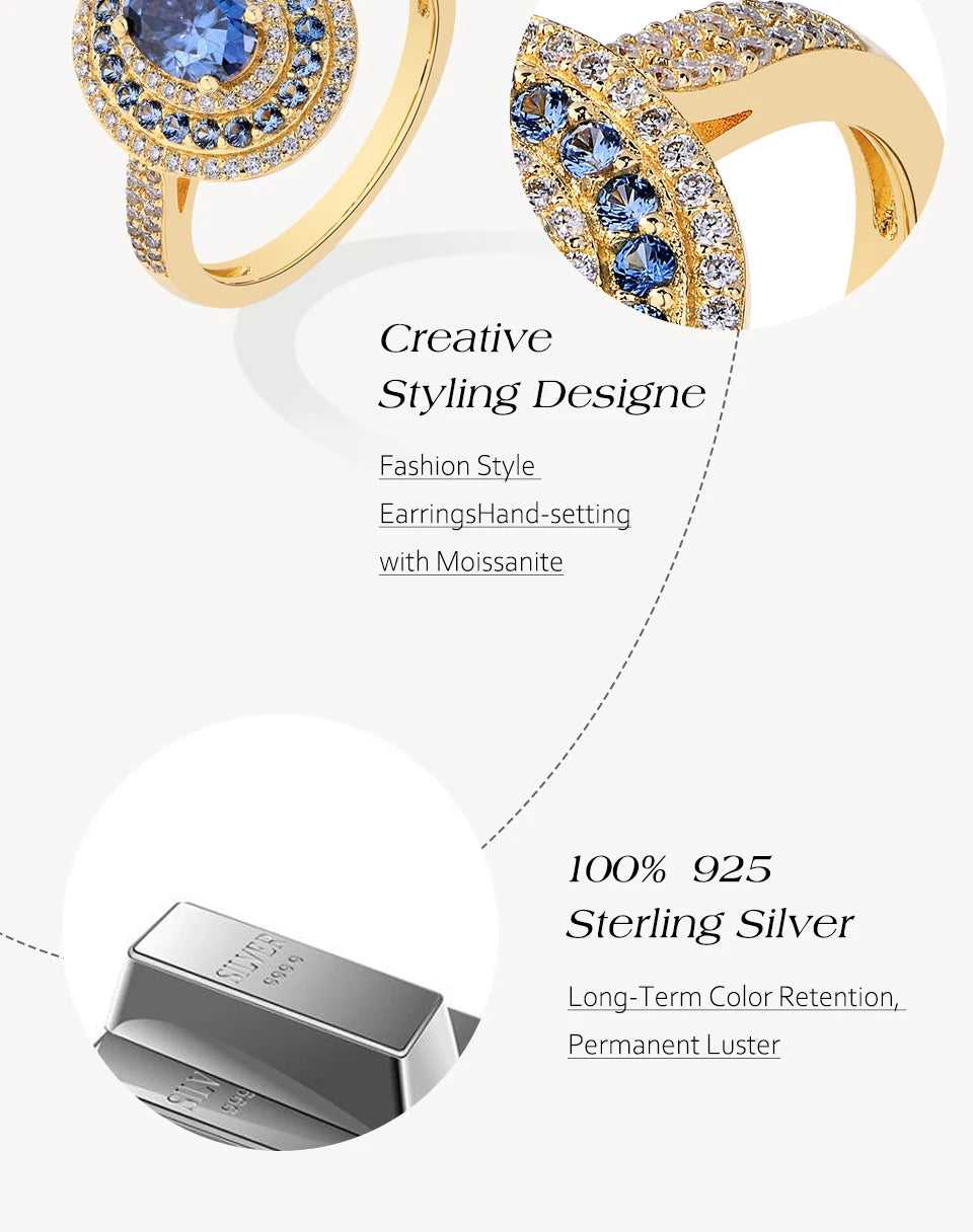 ATTAGEMS Blue Moissanite Women Rings Oval Cut 1.0CT Real S925 Sterling Silver Jewelry For Wedding Engagement Ring With Certified
