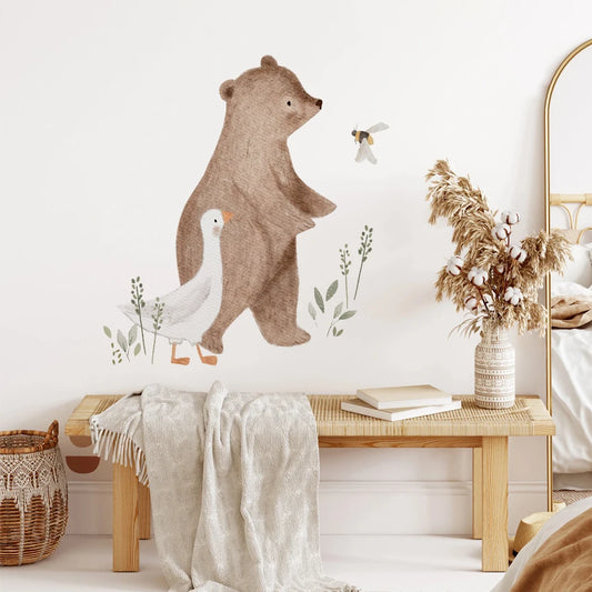 Cartoon Bear Duck Bee Animals Watercolor Wall Sticker Nursery Child Room Decal Art Baby Kids Room Bedroom Living Home Decor