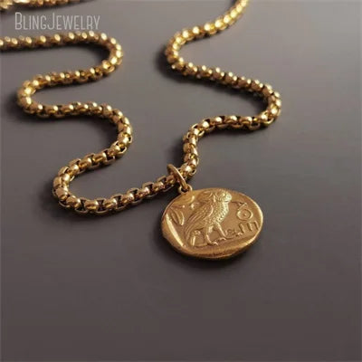 10pcs Waterproof Stainless Steel Box Chain Jewelry Lucky Six Pence U.K Elizabeth Coin Gold Color Women Medallion Necklace Tiki
