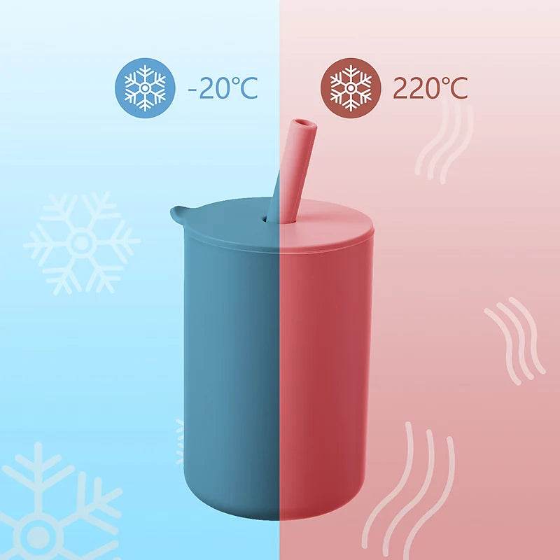 Mini Water Cup For Kids, Learning Drinking Portable Training Cup With Straw & Lid For Toddler Drinking Water, Silicone Baby Wate - AIAZ