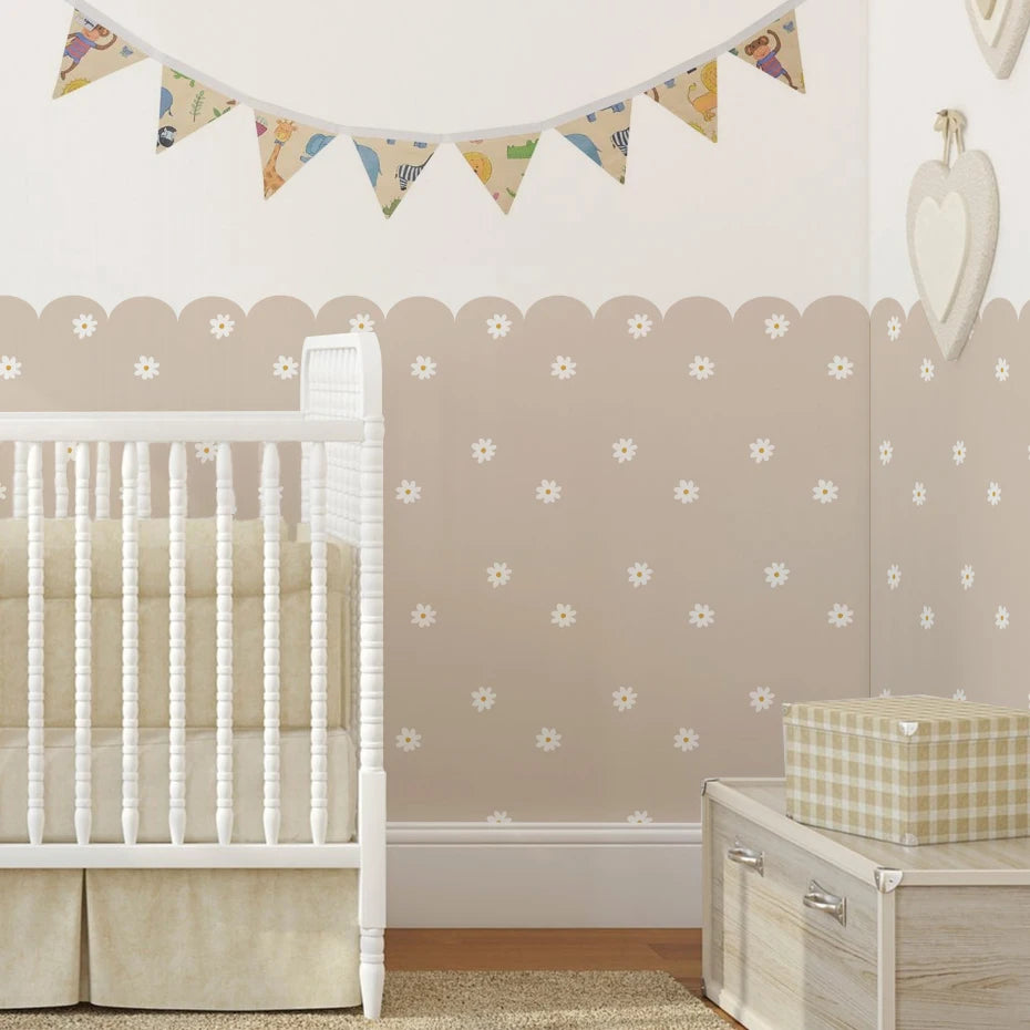 Boho Flower Daisy Scalloped Wallpaper Nursery Child Wall Art Kids Room Girls Bedroom Home Decor Waterproof Peel and Stick