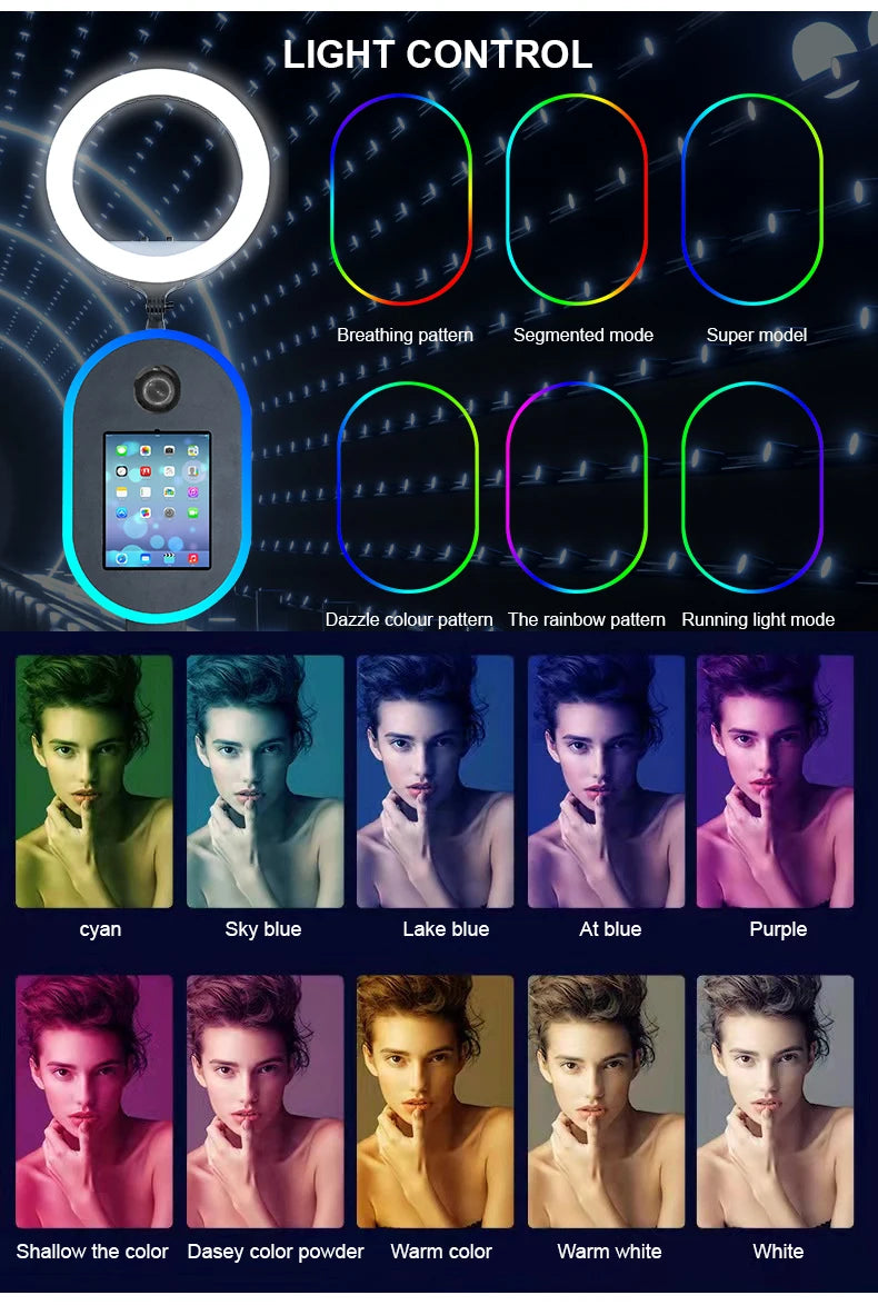 Hot Sale 10.2" 11" 12.9" iPad photo booth stand Selfie Photo Booth Shell for Ipad and DSLR with Ring Light for Birthday Party