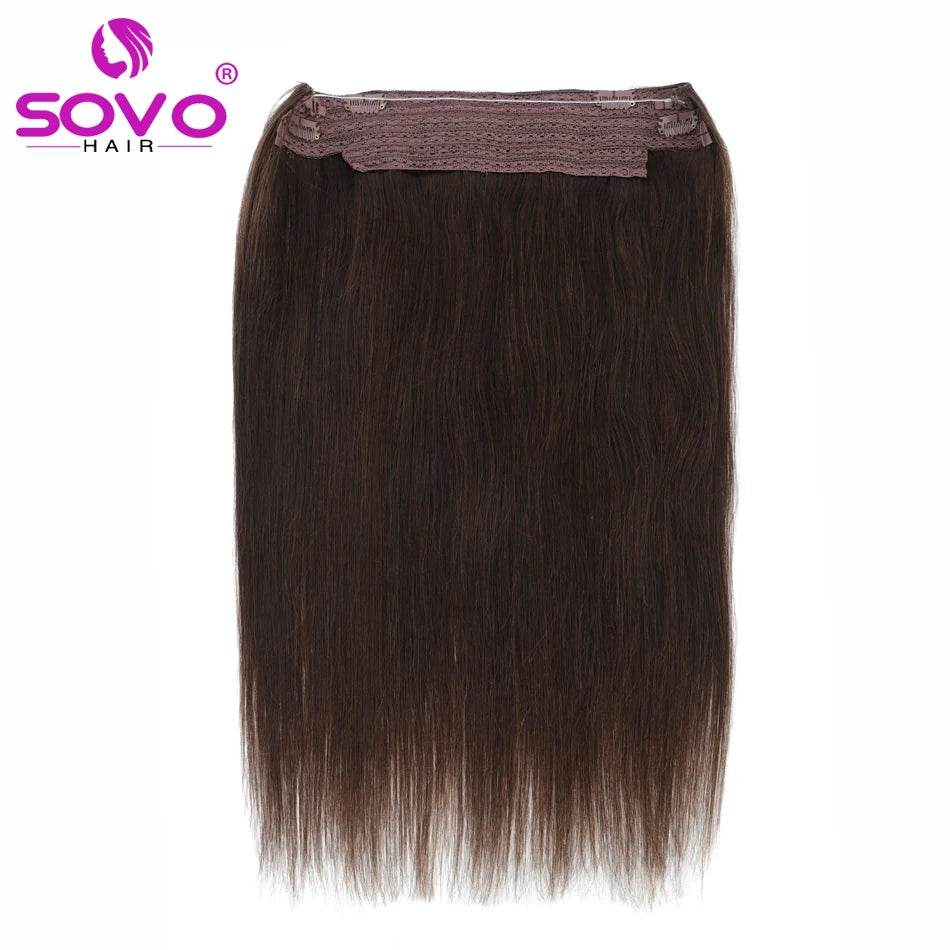 Halo Hair Extensions 100% Human Hair 14-28 Inch Hidden Wire Clip In Hair Ombre Brown Color Human Remy Fish Line Hair Extension - AIAZ