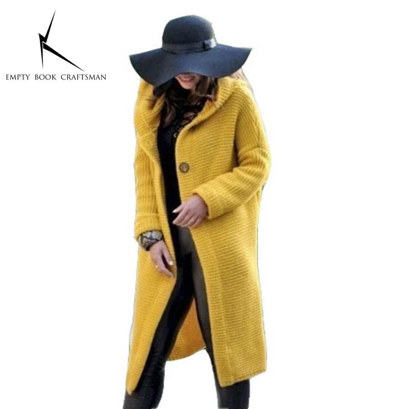 New Cashmere Cardigan in Autumn and Winter Women'sloose Long Sleeve Sweater Solid Color Knitted Long Thickened Top - AIAZ