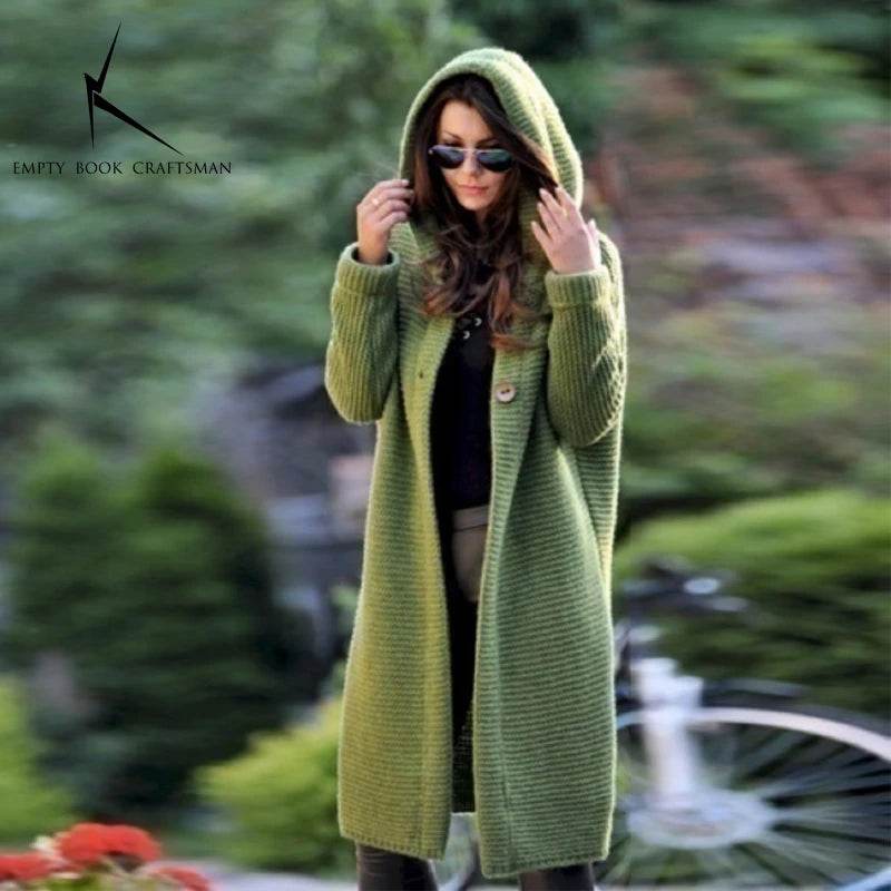 New Cashmere Cardigan in Autumn and Winter Women'sloose Long Sleeve Sweater Solid Color Knitted Long Thickened Top - AIAZ