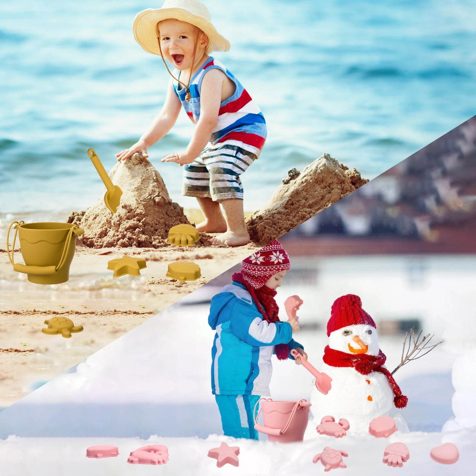 TYRY.HU 8pcs/set Children Toys Silicone Beach Toy Set with Bucket and Six Accessories Fun Outdoor Play Sand for Kids - AIAZ
