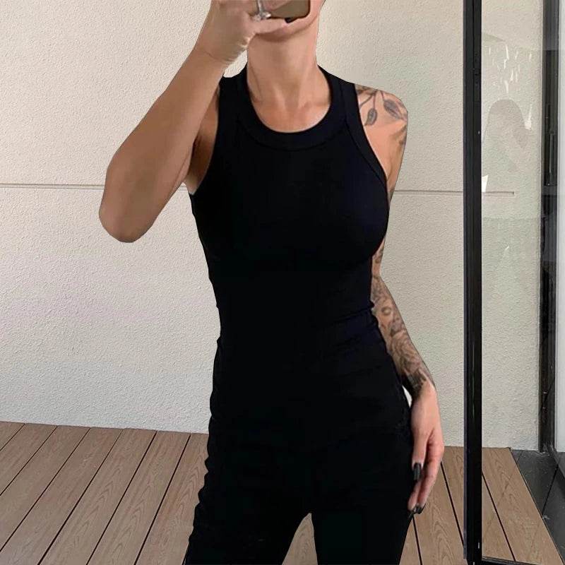 Women Solid O Neck Ribbed Tank Top Summer Basic Elastic Tank Shirts Camisole Chic Fashion Sleeveless Undershirt Pullover Tops - AIAZ