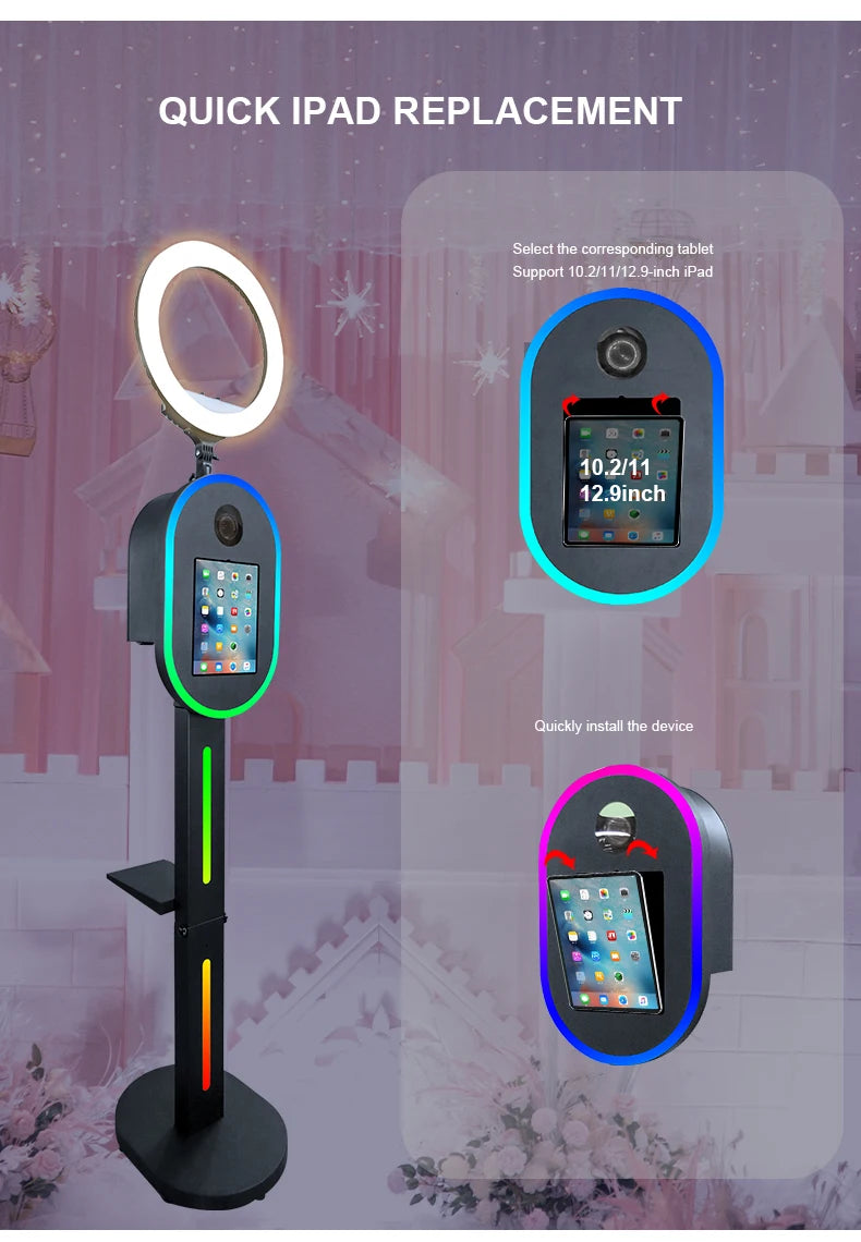 Hot Sale 10.2" 11" 12.9" iPad photo booth stand Selfie Photo Booth Shell for Ipad and DSLR with Ring Light for Birthday Party