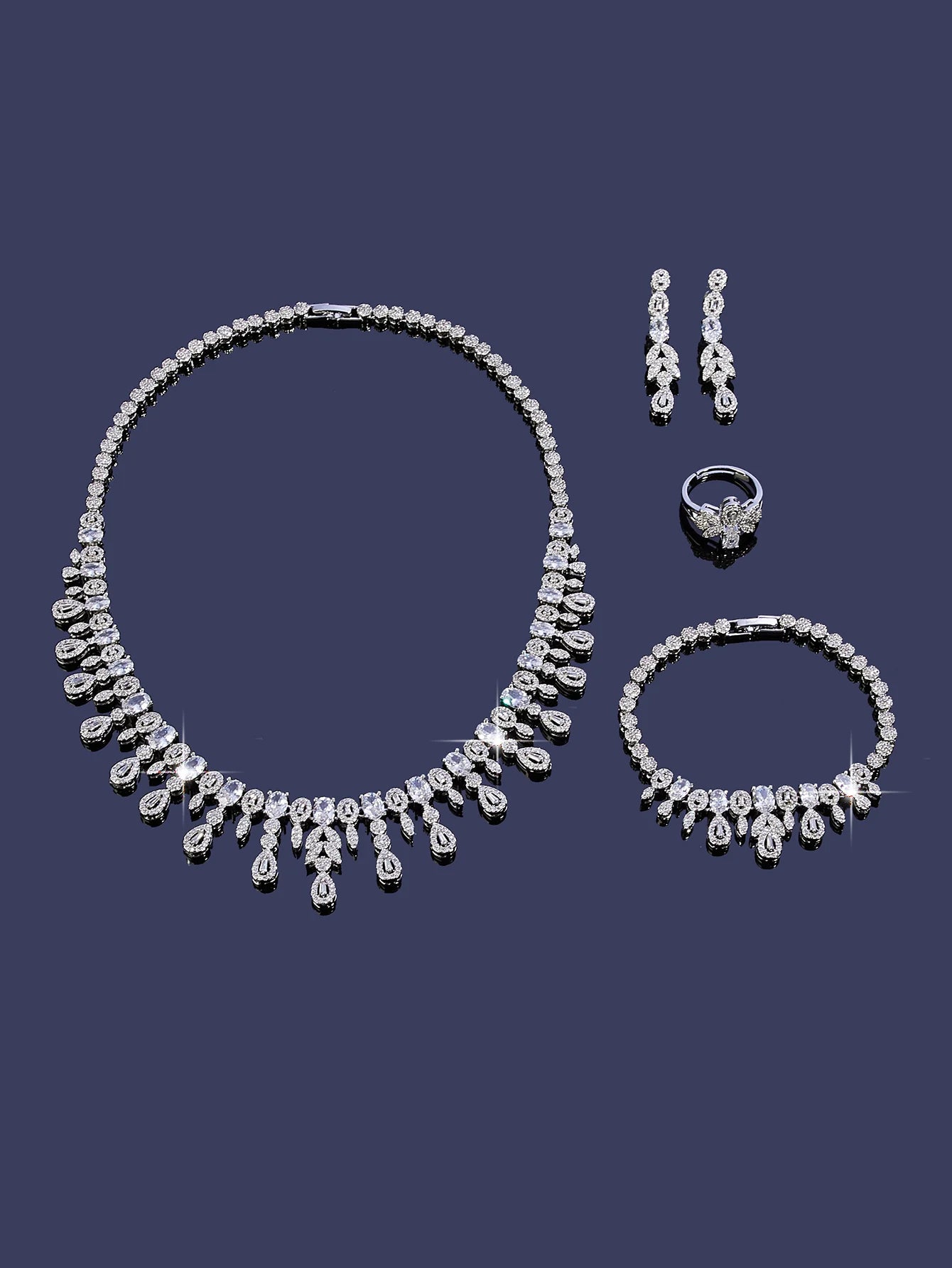 4pcs Bridal Cubic Zirconia Jewelry Sets For Women Party Luxury Dubai Nigeria CZ Crystal Wedding Jewelry Sets