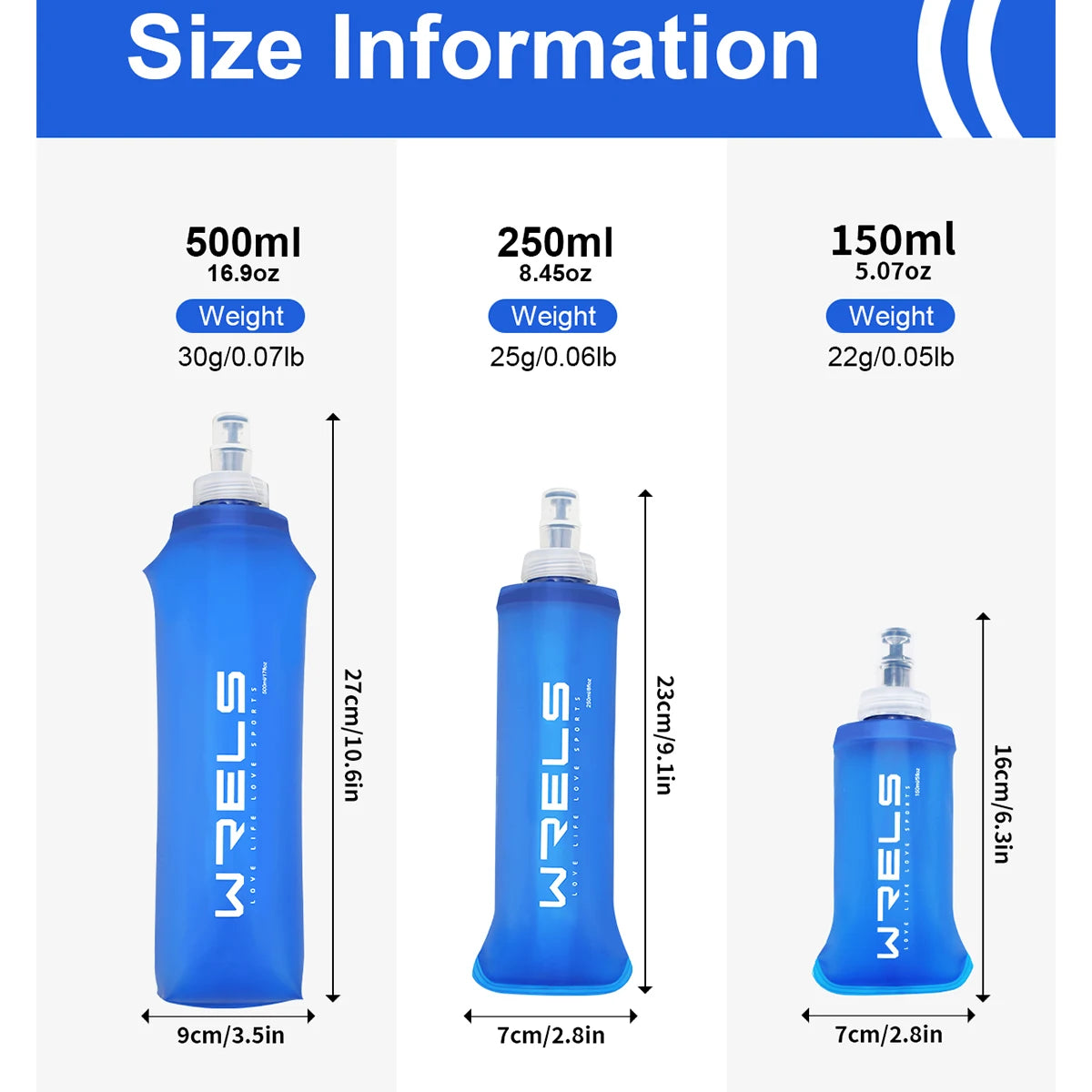 WRELS Folding Water Bottle TPU BPA-Free Collapsible Soft Flask Outdoor Sport Hiking Camping Running Portable Soft Water Bottle