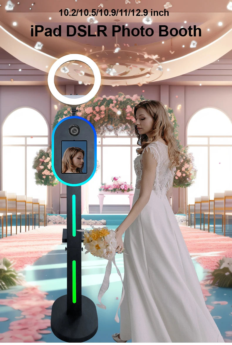 Hot Sale 10.2" 11" 12.9" iPad photo booth stand Selfie Photo Booth Shell for Ipad and DSLR with Ring Light for Birthday Party