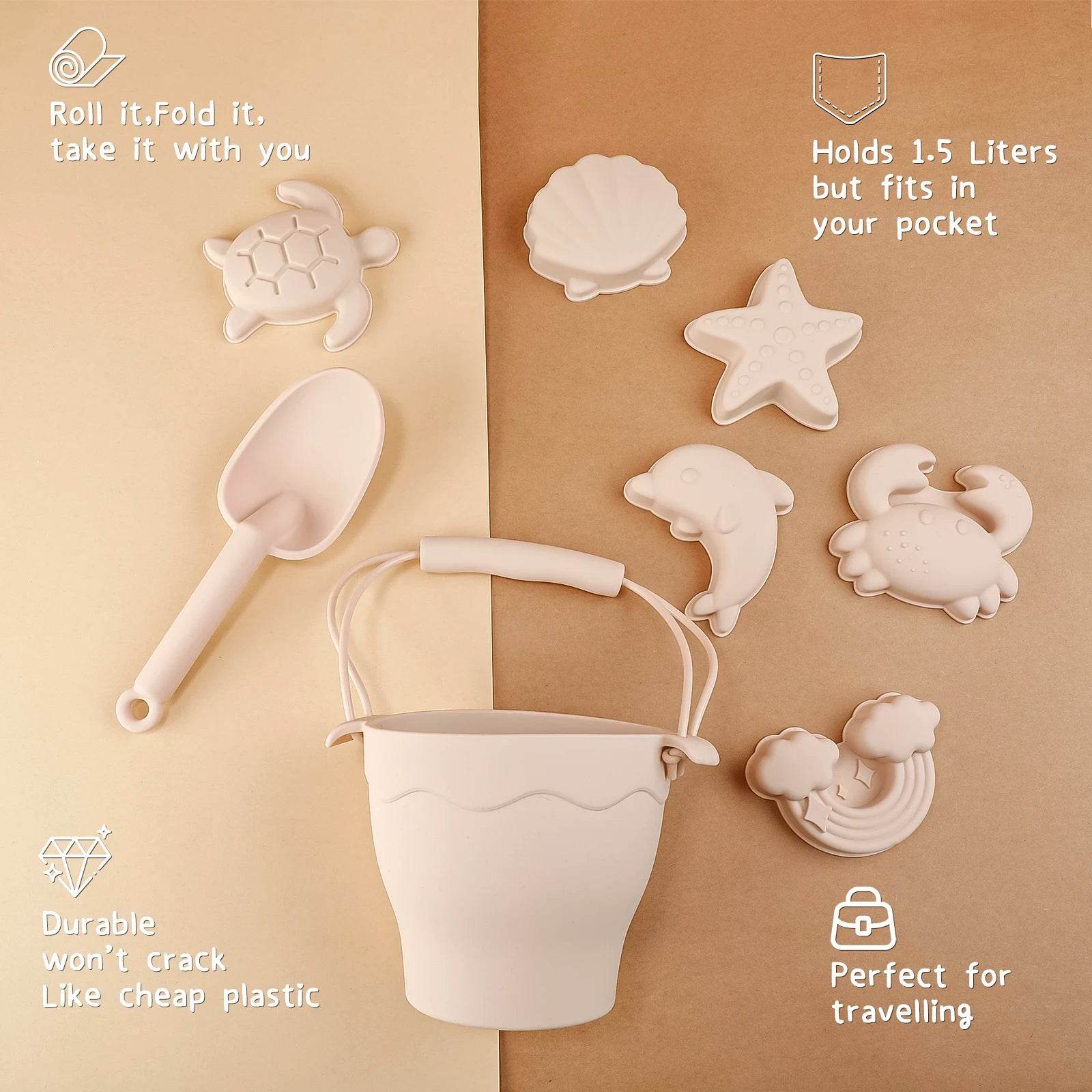 TYRY.HU 8pcs/set Children Toys Silicone Beach Toy Set with Bucket and Six Accessories Fun Outdoor Play Sand for Kids - AIAZ
