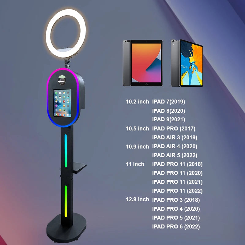 Hot Sale 10.2" 11" 12.9" iPad photo booth stand Selfie Photo Booth Shell for Ipad and DSLR with Ring Light for Birthday Party