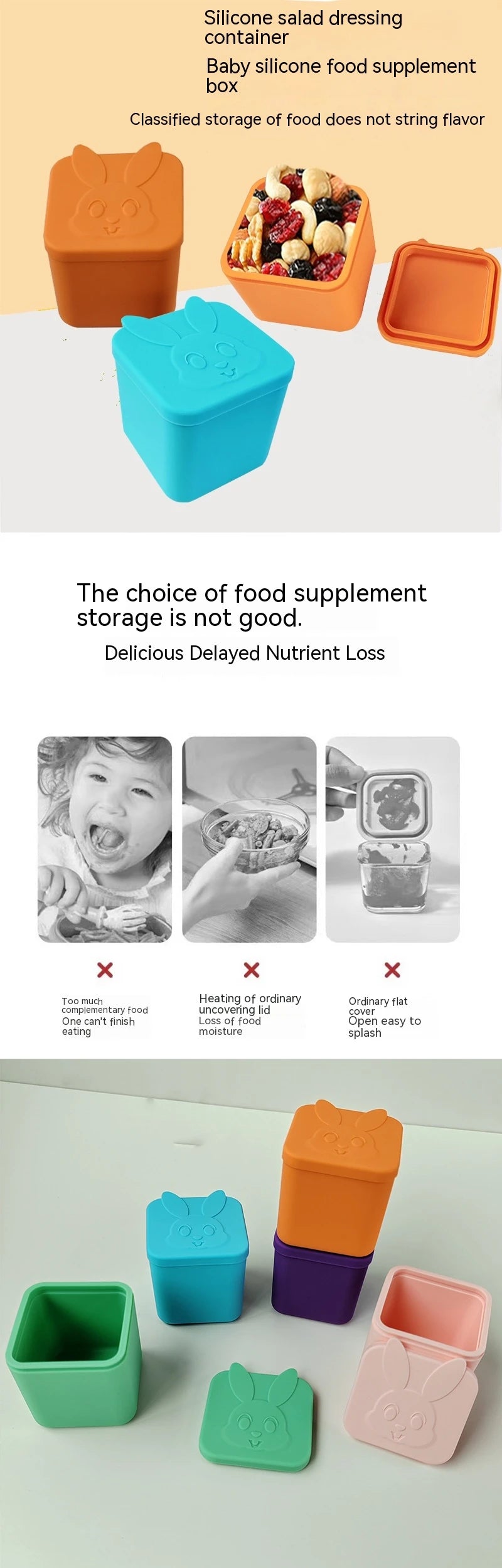 Non-stick Silicone Lunch Box For Kids Sauce container With Lid Small Lunch Box Accessories Dip Container Food storage container