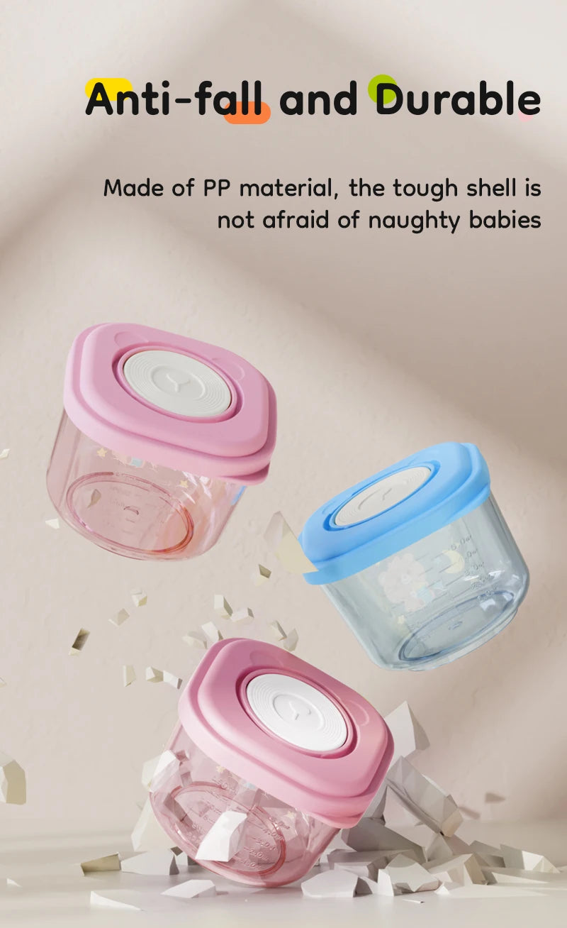 4pcs 150ml Cartoon Baby Food Containers Safe PP Material Heated And Refrigerated Feeding Boxes with Measurement Scale Lines