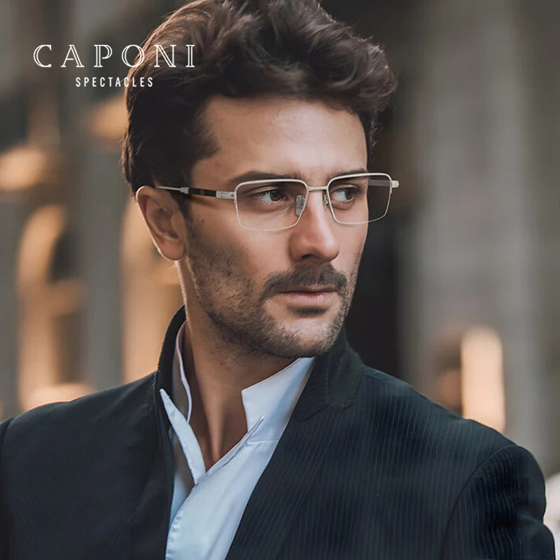 CAPONI Vintage Men's Glasses Frame Pure Titanium Acetate Anti Blue Light Luxury Eye Glasses Brand Designer Spectacles JF7566