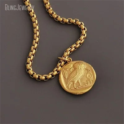 10pcs Waterproof Stainless Steel Box Chain Jewelry Lucky Six Pence U.K Elizabeth Coin Gold Color Women Medallion Necklace Tiki
