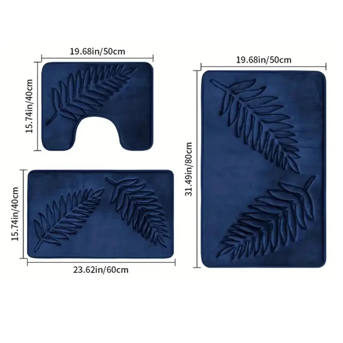 3 Piece Bathroom Mat Memory Foam Ultra Soft and Absorbent Leaf Bath Rugs Thick Washable For Bathroom Toilet Tub Mat Set