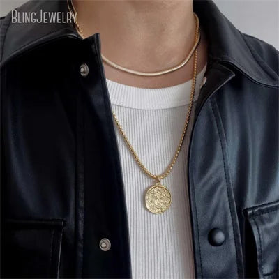 10pcs Waterproof Stainless Steel Box Chain Jewelry Lucky Six Pence U.K Elizabeth Coin Gold Color Women Medallion Necklace Tiki