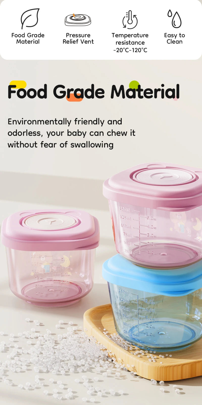 4pcs 150ml Cartoon Baby Food Containers Safe PP Material Heated And Refrigerated Feeding Boxes with Measurement Scale Lines