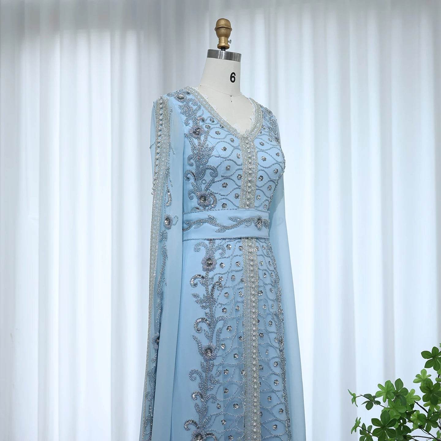 Sharon Said Luxury Dubai Moroccan Kaftan Blue Evening Dresses Long Sleeve Muslim for Formal Wedding Party SS404 Customized - AIAZ