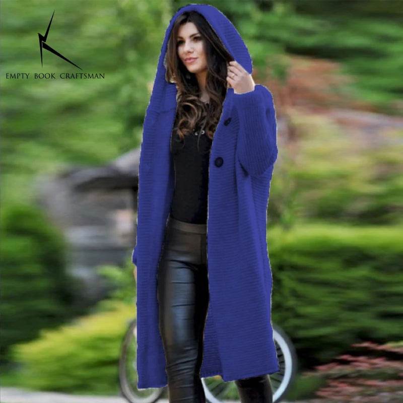 New Cashmere Cardigan in Autumn and Winter Women'sloose Long Sleeve Sweater Solid Color Knitted Long Thickened Top - AIAZ