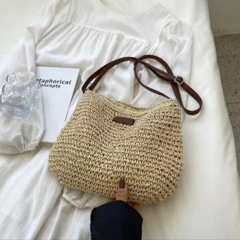 Ladies' Straw Bucket Sling Bag