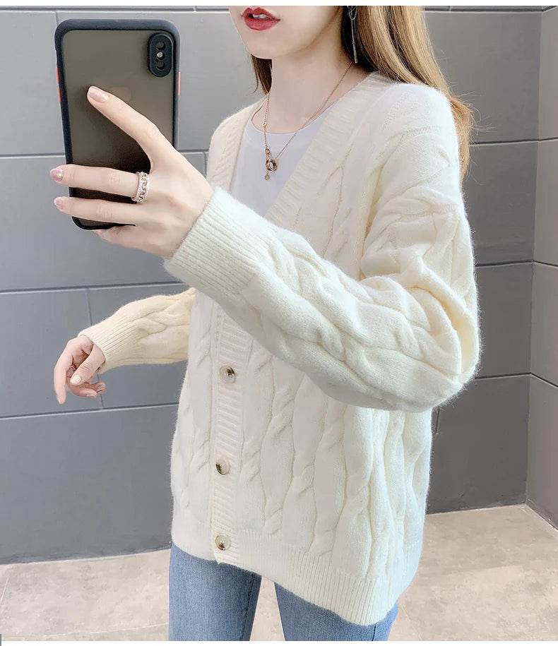 Women's Knitted Cardigan Sweater Loose Fashion New Autumn And Winter Western Style Casual Jacket Coat Women - AIAZ