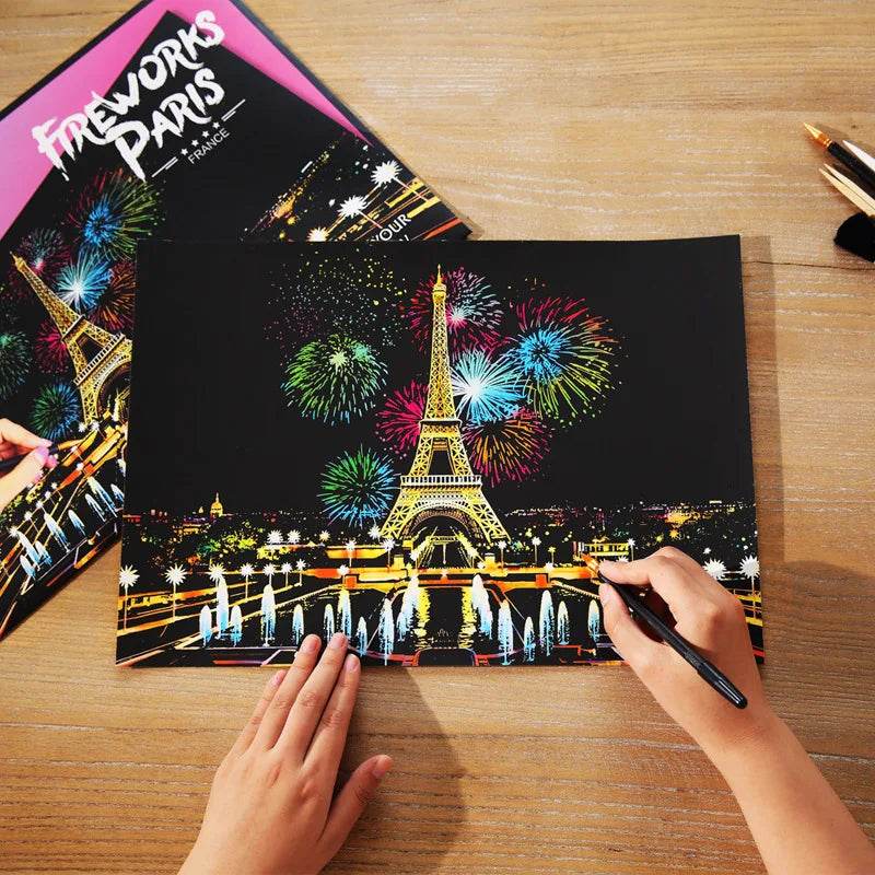 40.5*28.5cm Magic Scratch Art Crafts World Landscape Scraping Paintings Paper Adult kids decompression toys Creative DIY Gifts - AIAZ