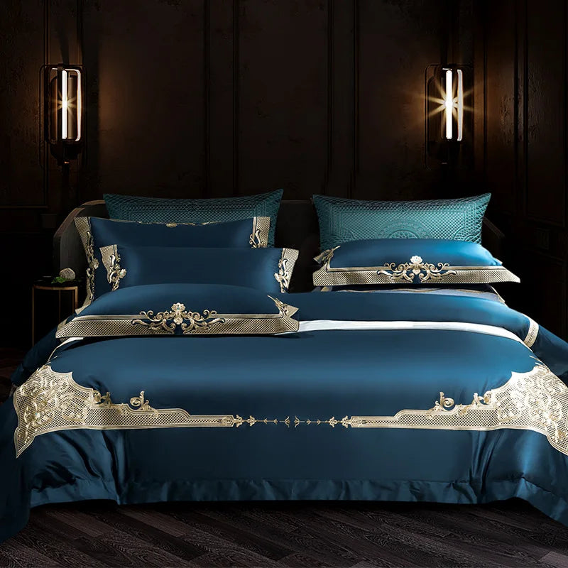 Premium High End Grey 1000TC Egyptian Cotton Soft Bedding set Chic Embroidery Queen King 4/6Pcs Duvet Cover Bed Sheet Pillowcase