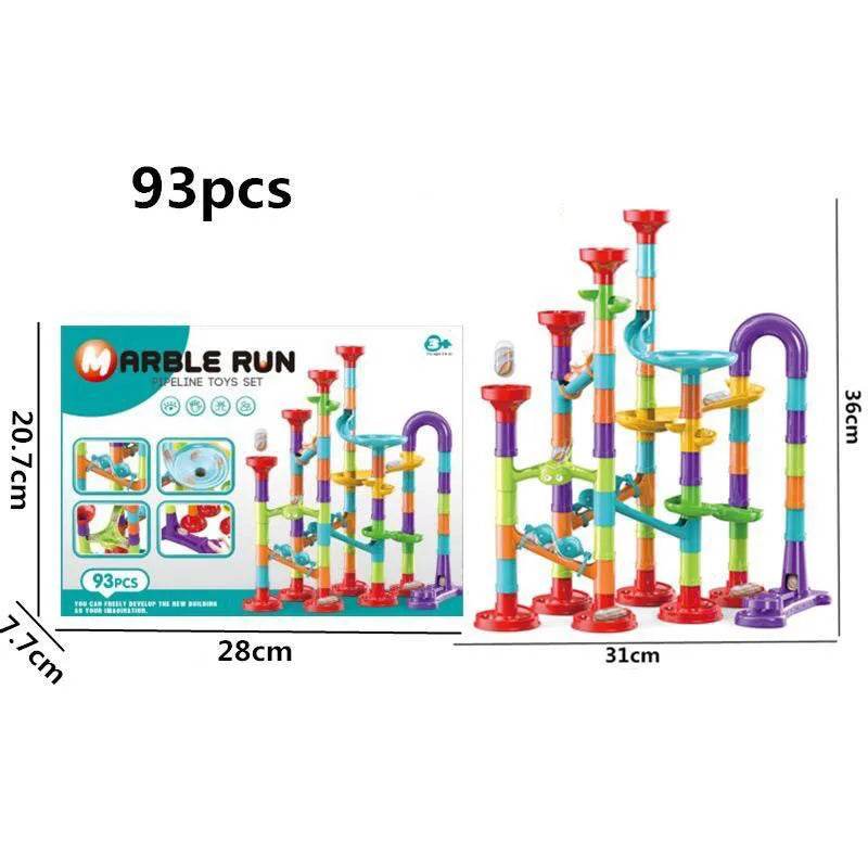 Marble Run Race Track Building Blocks Kids 3D Maze Ball Roll Toy DIY Marble Run Race Coaster Set 80/105/109/133pc Christmas Gift - AIAZ