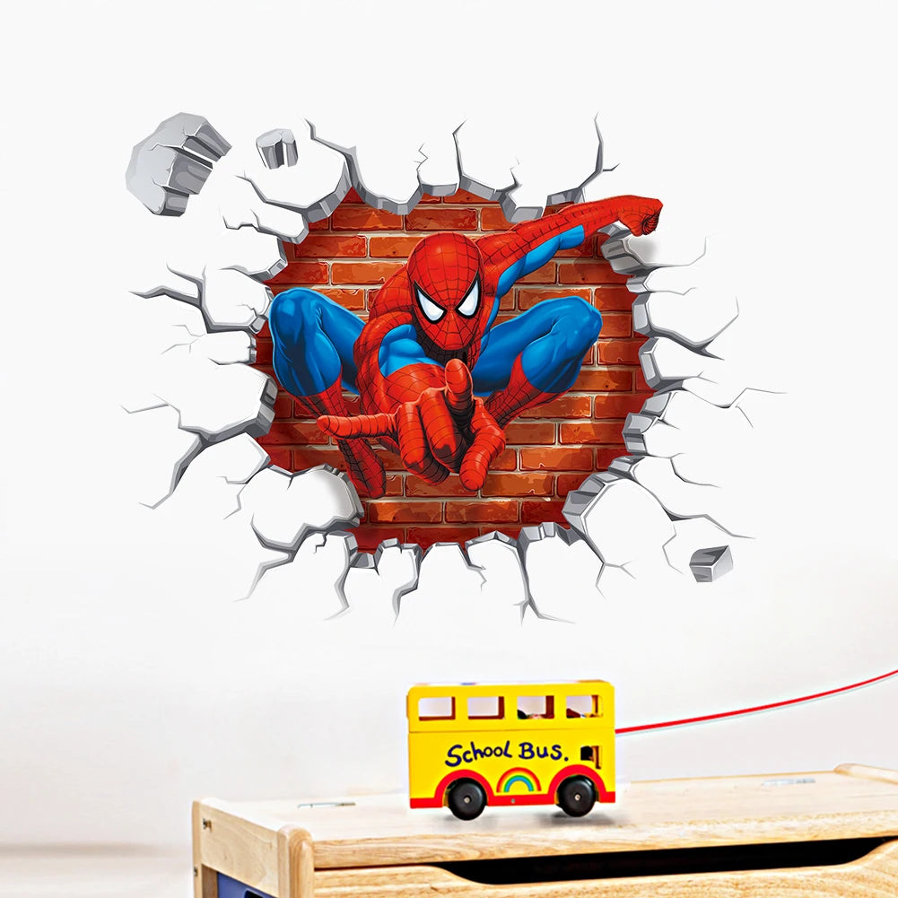 Cartoon Spider-Man Avenger Wall Stickers For Kids Room Decoration Home Bedroom PVC Decor Marvel Movie Mural Wall Art Decals