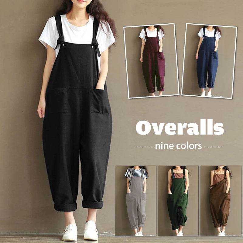Women Strap Loose Jumpsuit Summer Casual Dungarees Pants Sleeveless Oversized Romper Baggy Overalls Jumpsuit - AIAZ