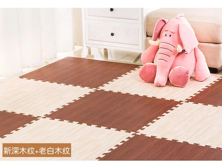 Wooden Baby EVA Foam Play Gym Puzzle Mat Interlocking Exercise Tiles Crawling Carpet for Kids Game Activity Soft Floor 30x30x1cm