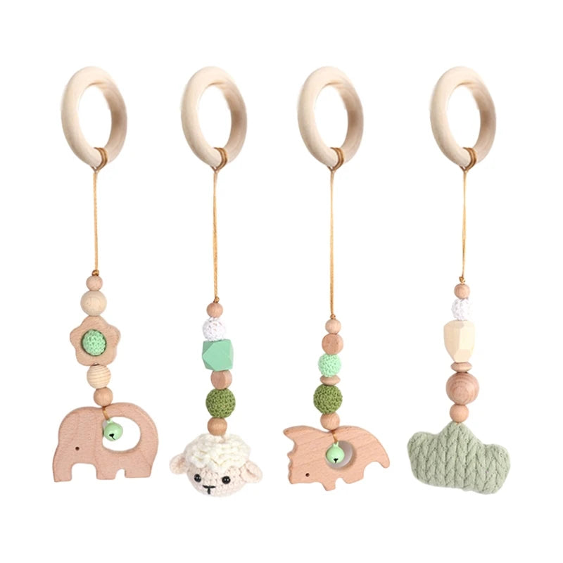 3/4Pcs/Set Nordic Cartoon Baby Wooden Rabbit Ear Toy Pendant Gym Fitness Rack Ornament Toddler Infant Room Decorations