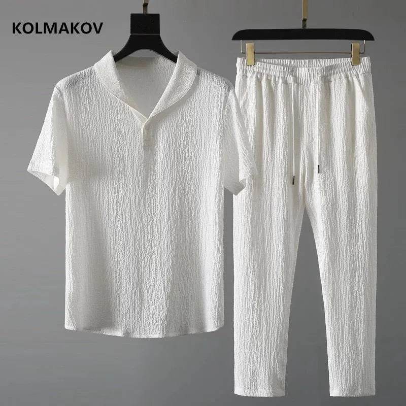 (Shirt + trousers)2025 summer men fashion classic shirt men's business casual fashion shirts men A set of clothes size M-4XL - AIAZ