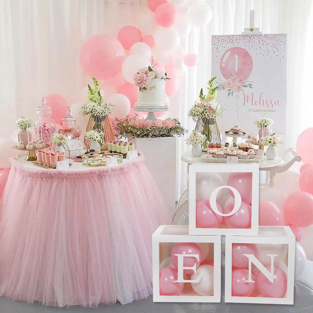 First Birthday Balloon Boxes For Party Decorations 1st Birthday Balloon Garland Decor with ONE Letter Boy Girl Baby Shower Decor - AIAZ