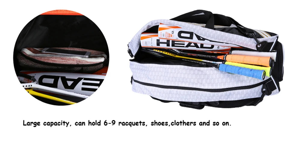 HEAD Tennis Rackets Bag Large Capacity 3-6 Pieces Tennis Backpack Badminton Gymbag Squash Racquet Bag With Separated Shoes Bag