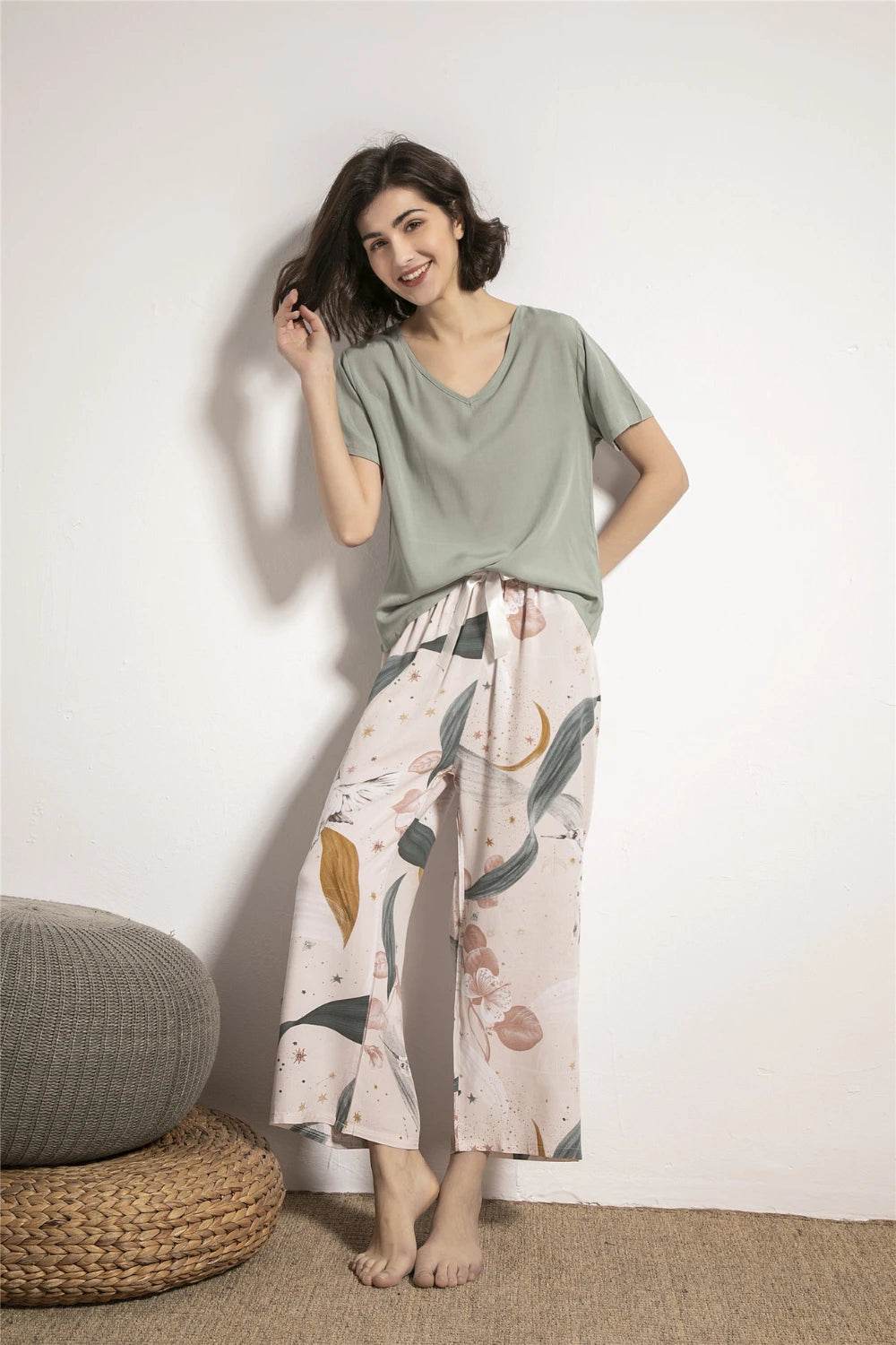 Breathable 2PCS Pajama Short Sleeve Printed Pijama Mujer Femme Loose Nightwear Suit Female Casual Homewear Pajama Set For Women - AIAZ