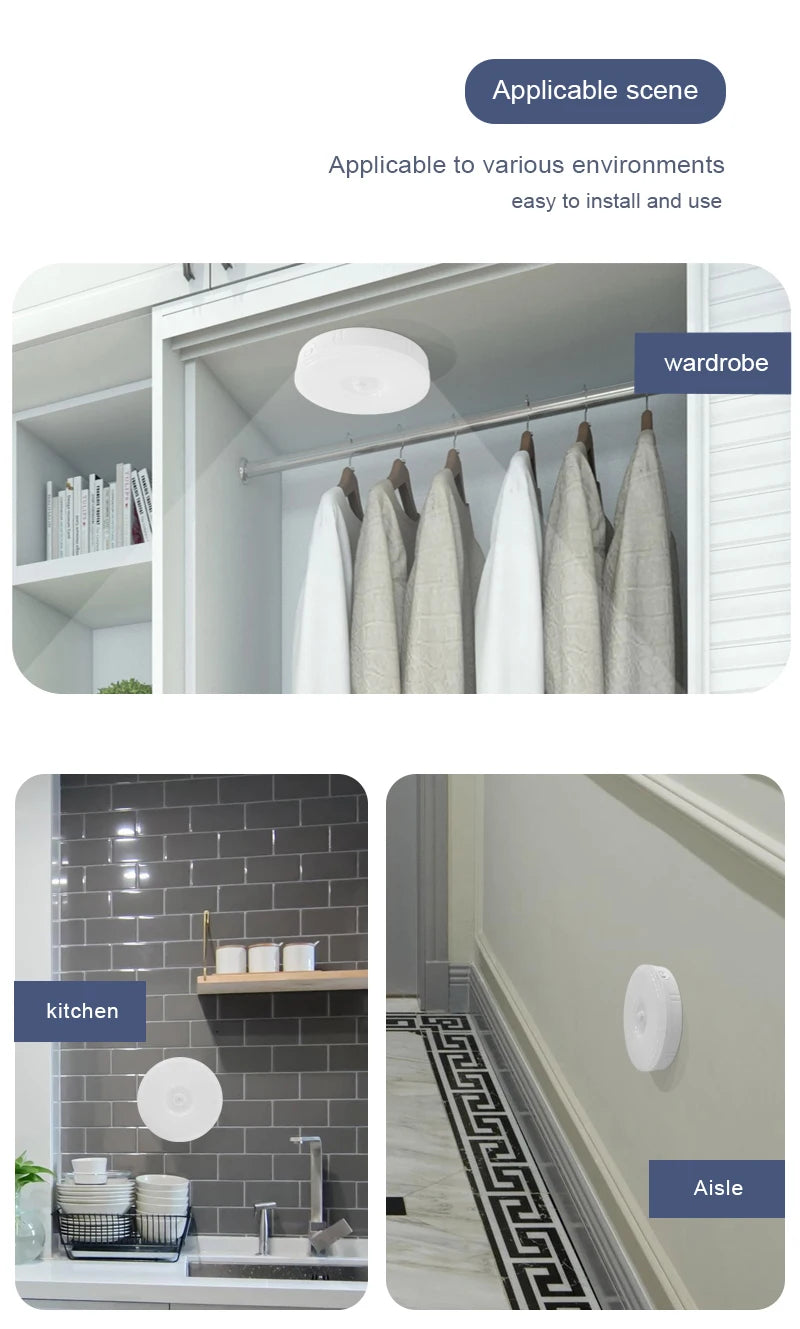 Magnetic Wireless Under Cabinet Kitchen Light USB Rechargeable Pir Motion Sensor Night Lamp with Remote Control for Bedroom Ward